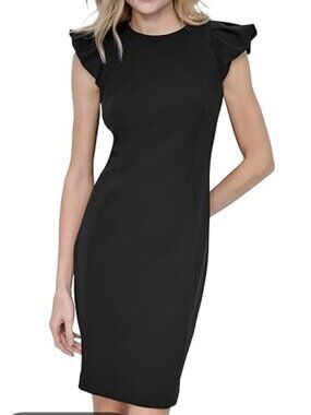 DKNY Women's Black Bubble Sleeve Sheath Crepe Dress Size 10